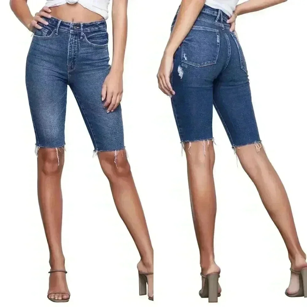 Good American High Waist Denim Bermuda Shorts